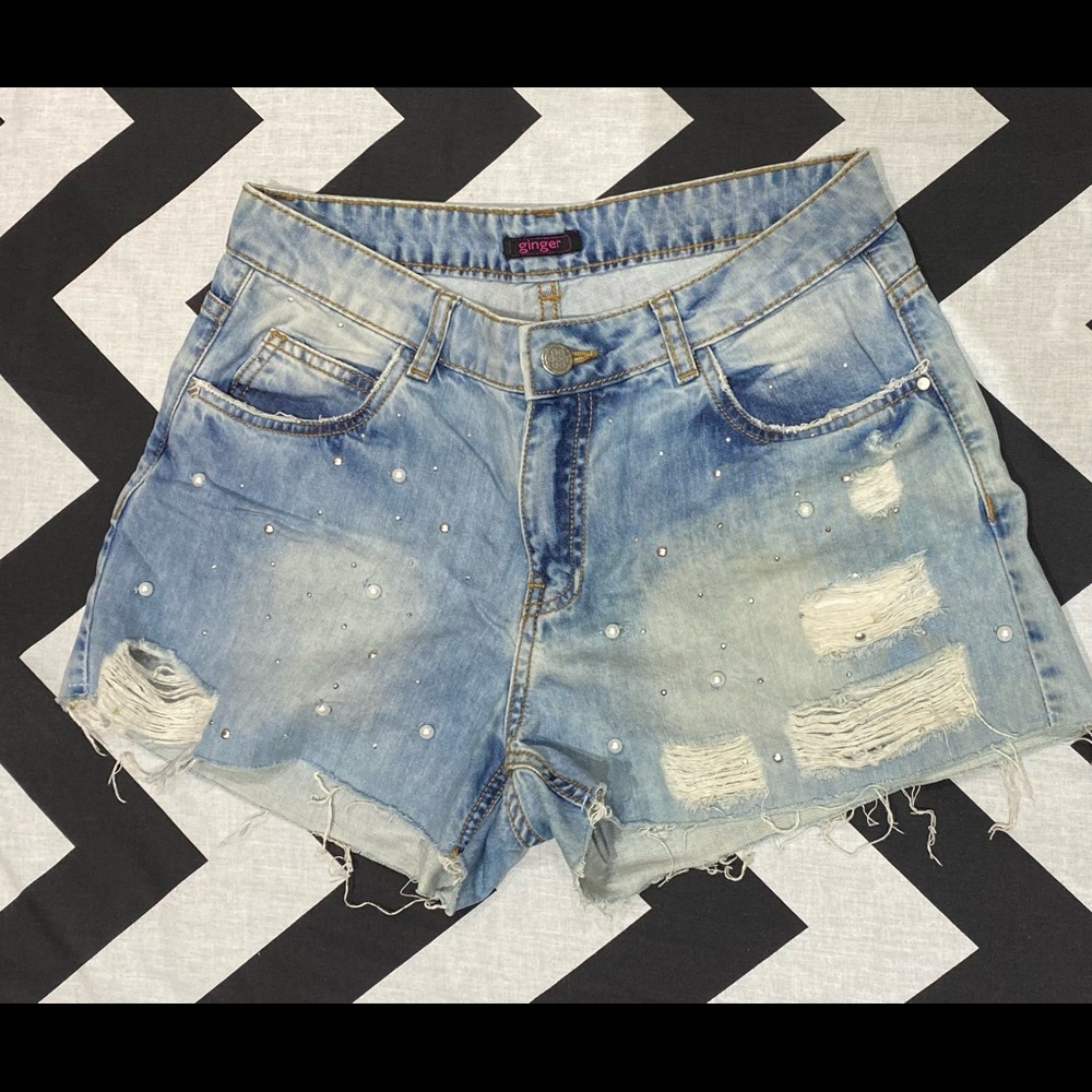 Distressed shorts from Ginger with pearls detailing. Sale price - 600Rs